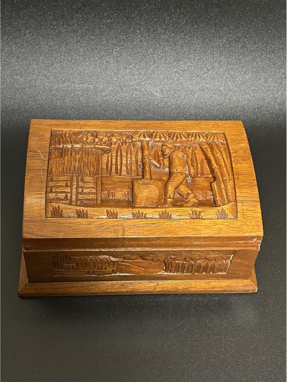 Vintage Hand Carved Africa Themed Wooden Jewelry/Trinket Box 1970’s